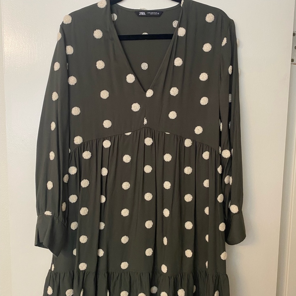Zara Green V-Neck Bishop Sleeve Sundress